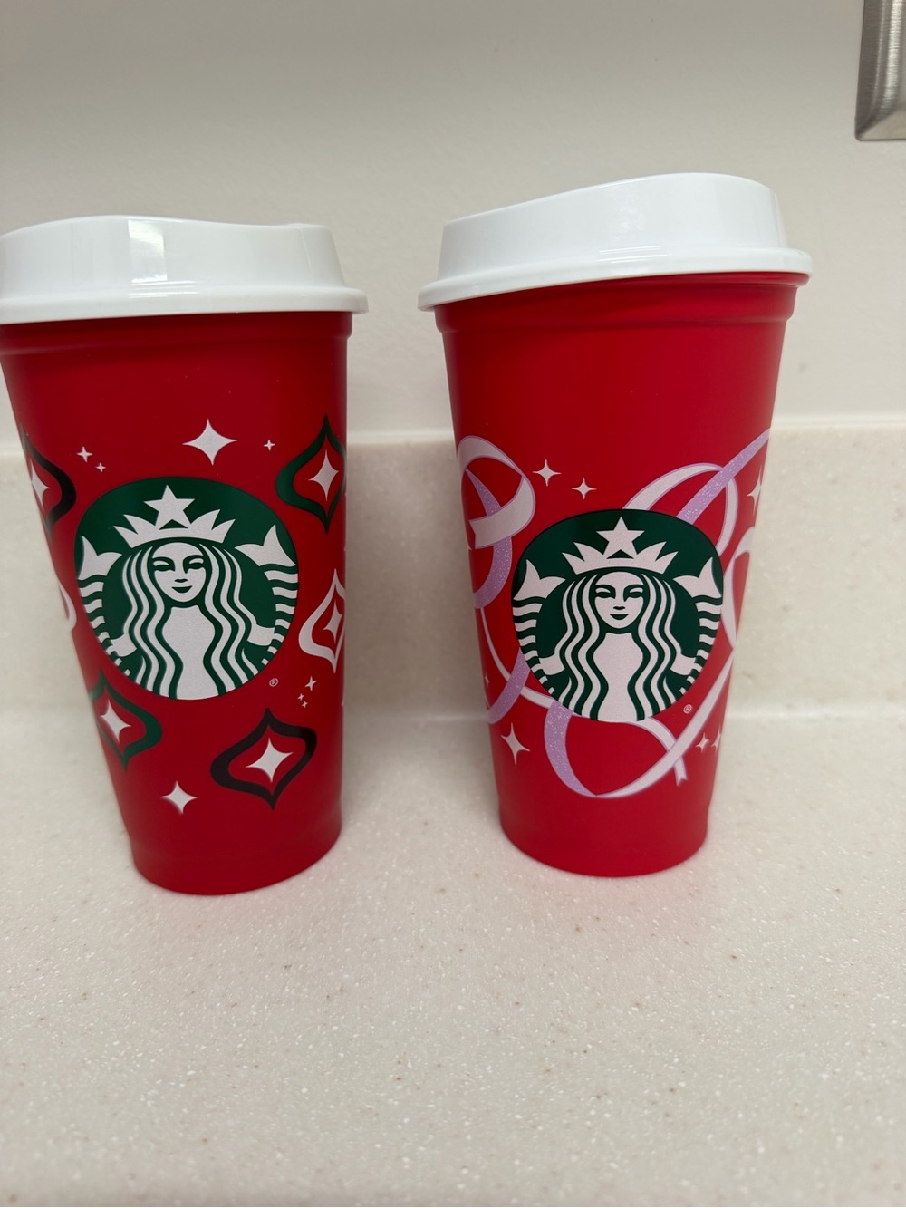 2023 White and Green Ornaments 2021 White Purple Ribbons Starbucks 16 oz Red Cup